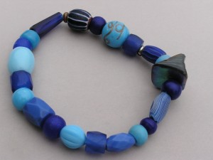 Trade Bead Bracelet made with Sky Blue Padres, Blue Russians, Chevrons and Venetian Fancy beads