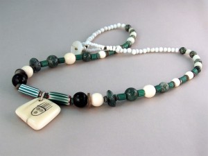 Trade Bead Necklace with Fossil Walrus Ivory Pendant